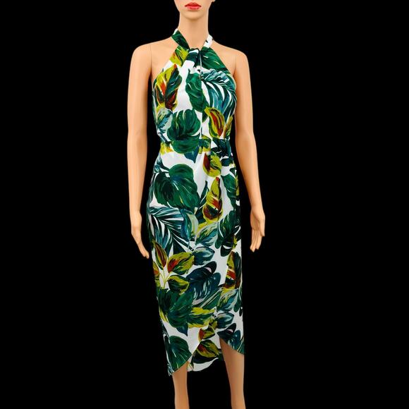 Julia Jordan Womens Knot-Neck Tulip Hem Midi Dress Tropical Print Size 2 $129 - Picture 2 of 13